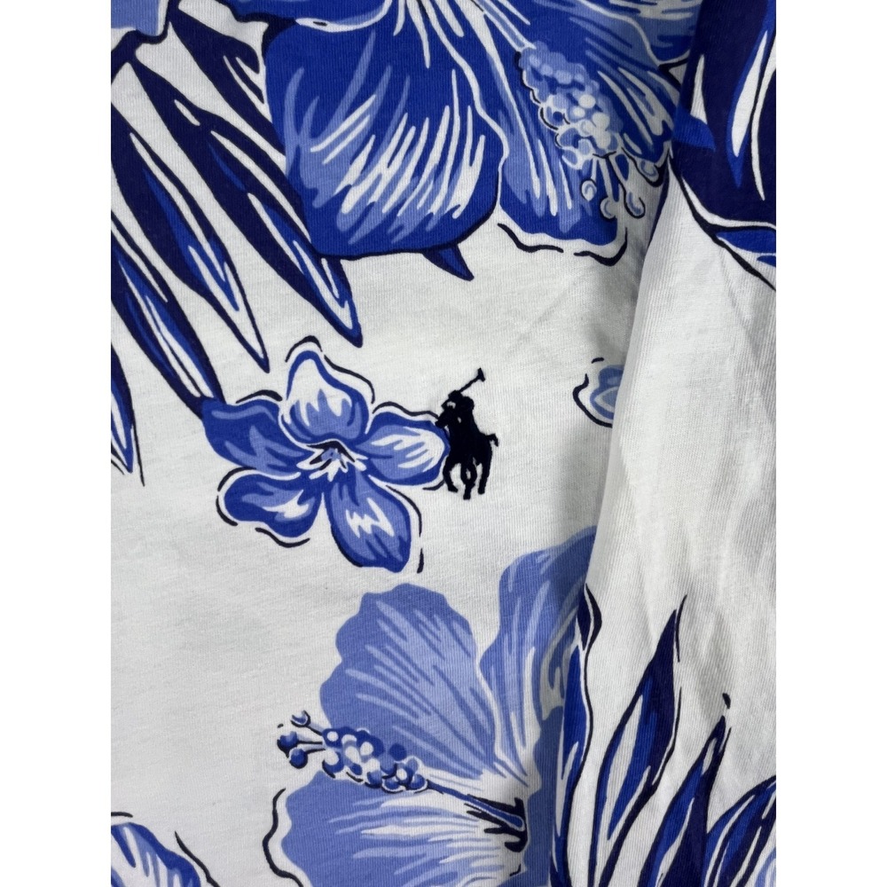 Polo Ralph Lauren Hoodie Women L Blue Floral Tropical Hibiscus Cotton Pullover - Picture 3 of 8